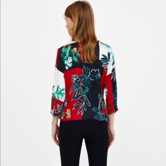 ZARA PRINT BLOUSE WITH PLEATS - Picture 8 of 8